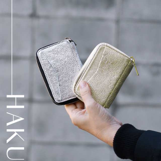 ミニ財布 お札 折らない 箔レザー 山羊革 コンパクトウォレット