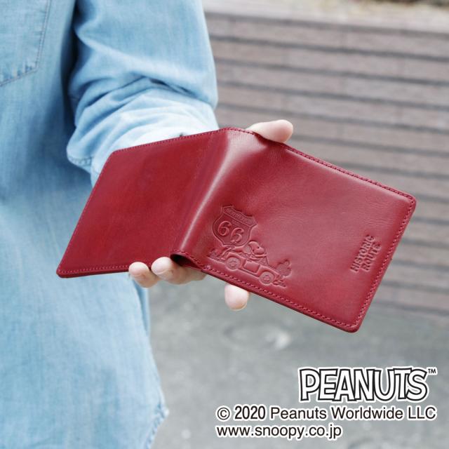 スヌーピー 財布 二つ折り財布 PEANUTS HISTORIC ROUTE ROUTE66 本革