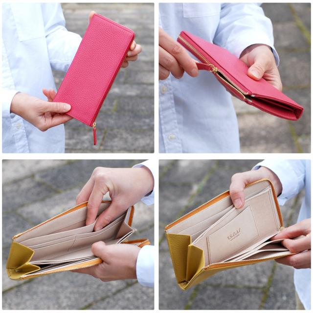 長財布 L字ファスナー 薄型 S.O.A ソウルオブアルチザン 本革 イタリアンレザー ピンク レディース イエロー グリーン CONTRAST 開運の通販は
