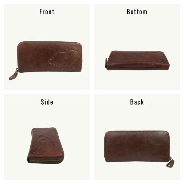 スヌーピー 長財布 ラウンドファスナー メンズ レディース 本革 袋縫い