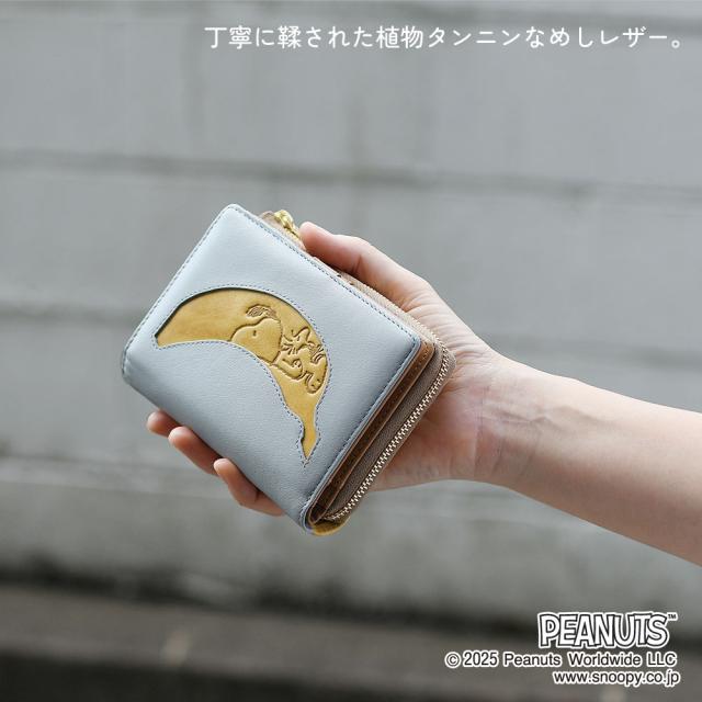 スヌーピー 二つ折り財布 外側小銭入れ レディース 本革 カードが