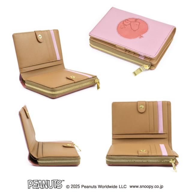 スヌーピー 二つ折り財布 外側小銭入れ レディース 本革 カードが