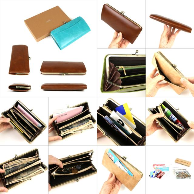 がま口財布 長財布 薄い パステル オイルレザー 本革 日本製 レディース oeillet ウイエ Bec ピンク グリーン イエロー ブルー_1