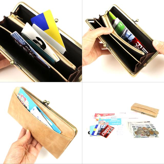 がま口財布 長財布 薄い パステル オイルレザー 本革 日本製 レディース oeillet ウイエ Bec ピンク グリーン イエロー ブルー_16