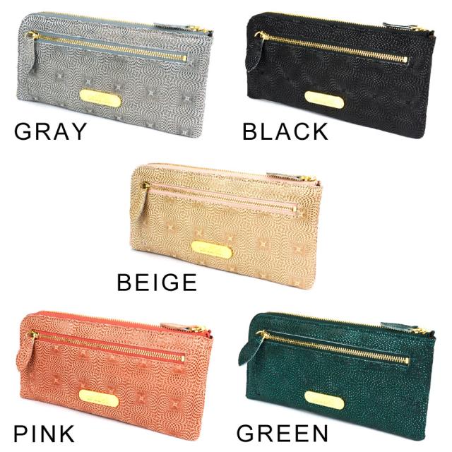 長財布 L字ファスナー 薄い 幾何学柄 レザー 本革 日本製 レディース