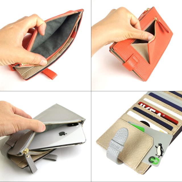 長財布 二つ折り スマホ 入る 横開き コンパクト 外側ファスナー付