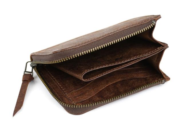 コンパクト財布 L字ファスナー プエブロレザー DARK BROWN 日本製 本革