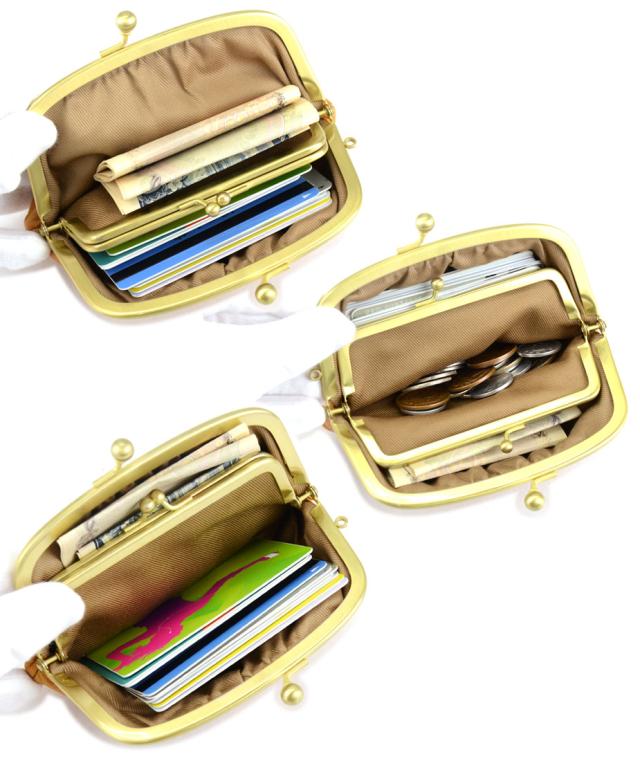 親子がま口財布 ミニ財布 レディース 水玉 ドット 型押し 本革 レザー