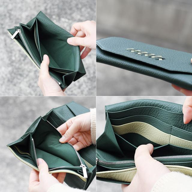 ワイドササマチ長財布 マチあり2室 SOLSOMARE ソルソマーレ リーヴァ Riva フラップ長財布 ロングウォレット 大容量 レディース 本革 レザー 牛革 国産レザー 日本製 YKKエクセラファスナー 職人 編み込み ユニセックス シュリンクレザー_14