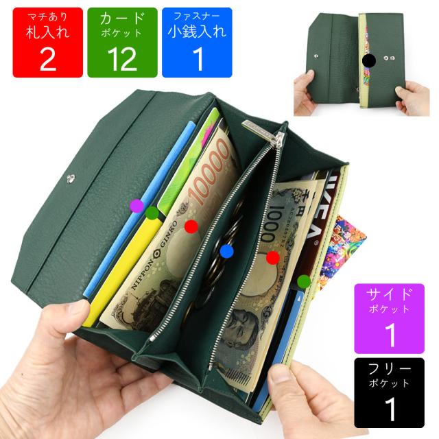 ワイドササマチ長財布 マチあり2室 SOLSOMARE ソルソマーレ リーヴァ Riva フラップ長財布 ロングウォレット 大容量 レディース 本革 レザー 牛革 国産レザー 日本製 YKKエクセラファスナー 職人 編み込み ユニセックス シュリンクレザー_15