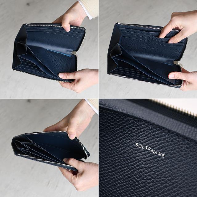 L字ファスナー長財布 大容量 l型 SOLSOMARE ソルソマーレ マチあり2室 ロングウォレット レディース 本革 レザー 牛革 型押しシュリンクレザー 日本の革 キップレザー 日本製 YKKエクセラファスナー 職人 ユニセックス_14