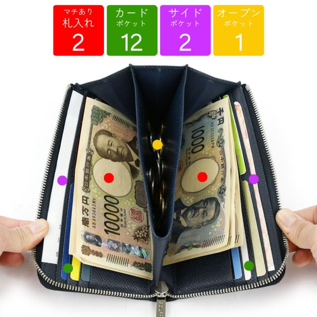 L字ファスナー長財布 大容量 l型 SOLSOMARE ソルソマーレ マチあり2室 ロングウォレット レディース 本革 レザー 牛革 型押しシュリンクレザー 日本の革 キップレザー 日本製 YKKエクセラファスナー 職人 ユニセックス_15