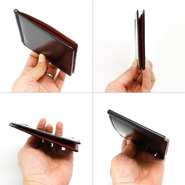 マネークリップ 小銭入れなし コードバン 二つ折り財布 薄型 新喜皮革 レーデルオガワ SUNAMURA メンズ MONEYCLIP 札ばさみ スリム 本革財布 日本製 本革 CORDVAN CORDOVAN 水染めコードバン 馬革 牛革 ブラック チョコ_13