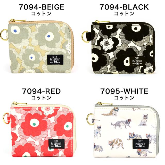 CITY PASSPORT ミニ財布 L字ファスナー 水玉 ドット 花柄