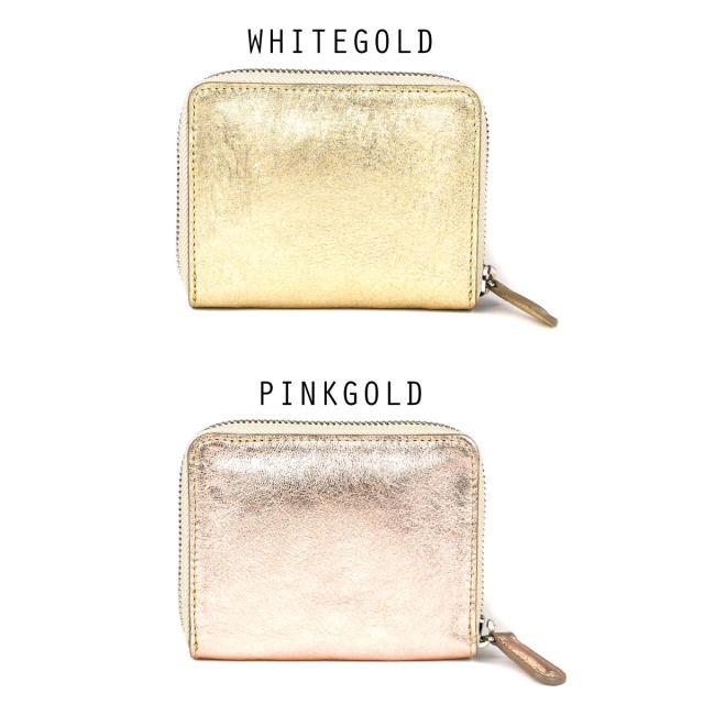 ミニ財布 ラウンドファスナー コンパクト ゴールド ピンク レディース