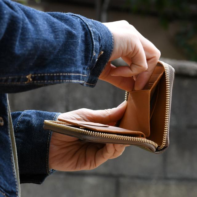 ミニ財布 ラウンドファスナー コンパクト ゴールド ピンク レディース