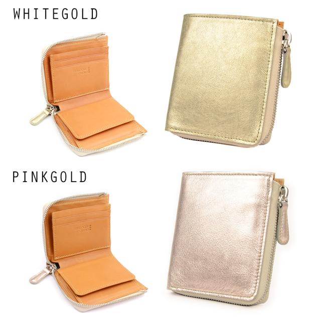 ミニ財布 L字ファスナー コンパクト ゴールド ピンク レディース 日本