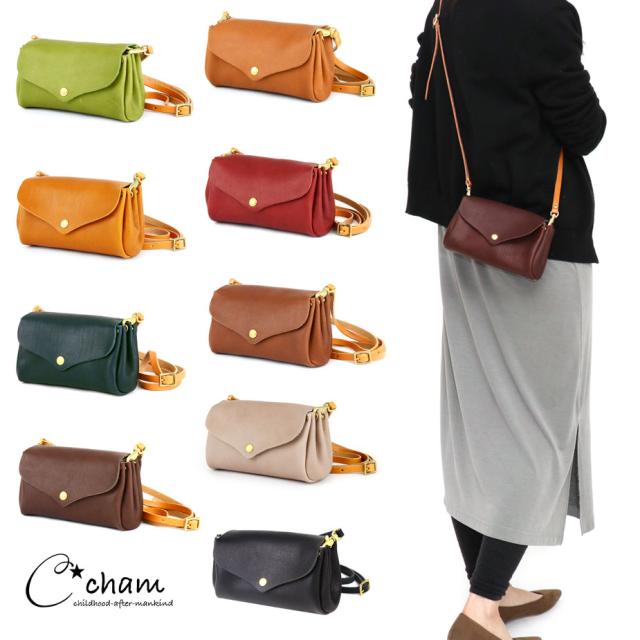 ショルダーバッグ お財布ポシェット ポーチウォレット CHAM チャム 姫路レザー 栃木レザー レディース 広マチミニショルダーバッグ 本革 日本製 バッグ 斜めがけ 大人 小さめ 革 ミニショルダー 女性用 婦人用 送料無料 緑 グリーンの通販は 8,712円