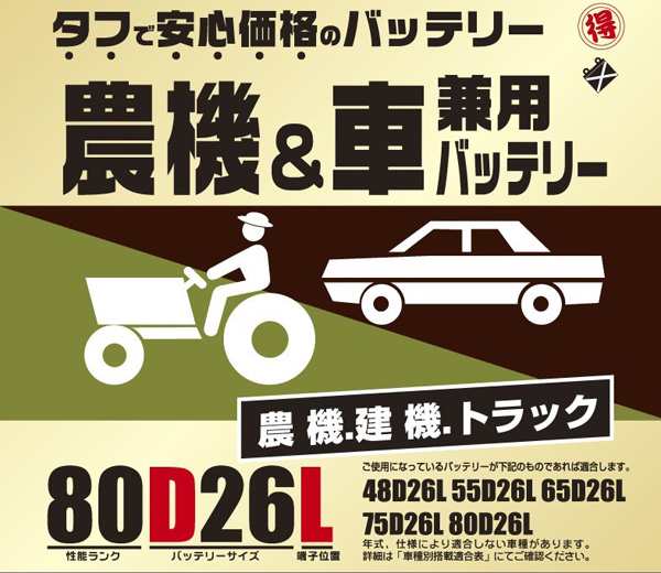 ブロード Broad 丸得バッテリー 農機 建機 車用バッテリー 耐震強化 タフ 建設機械 重機 農機具 農業機械 補償12ヶ月又は1万km 80d26lの通販はau Pay マーケット ホットロード