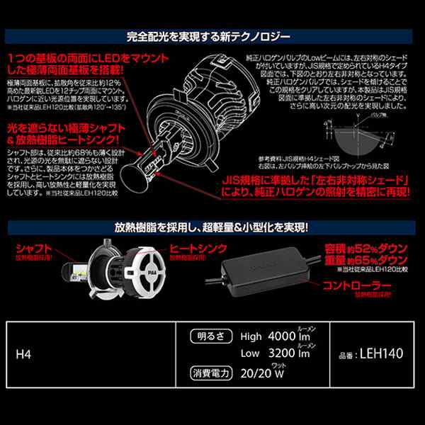 PIAA ヘッドライト フォグライト LEDバルブ 6000k H4 車検対応 LEH-140｜au PAY マーケット