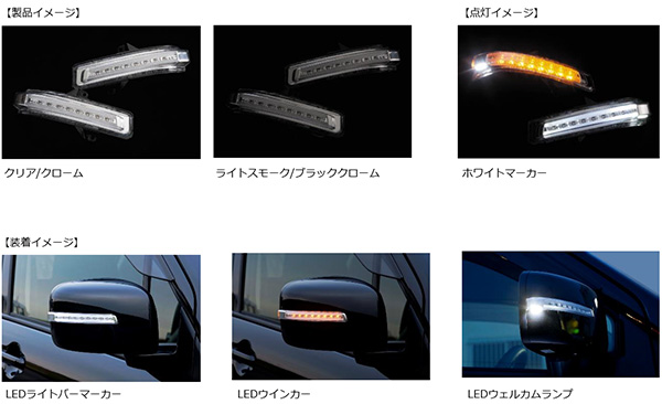ヴァレンティ/Valenti ジュエルLED ドアミラーウィンカー SUZUKI type2 スズキ ライトスモーク/ブラッククローム/ホワイト DMW-SZ2SW