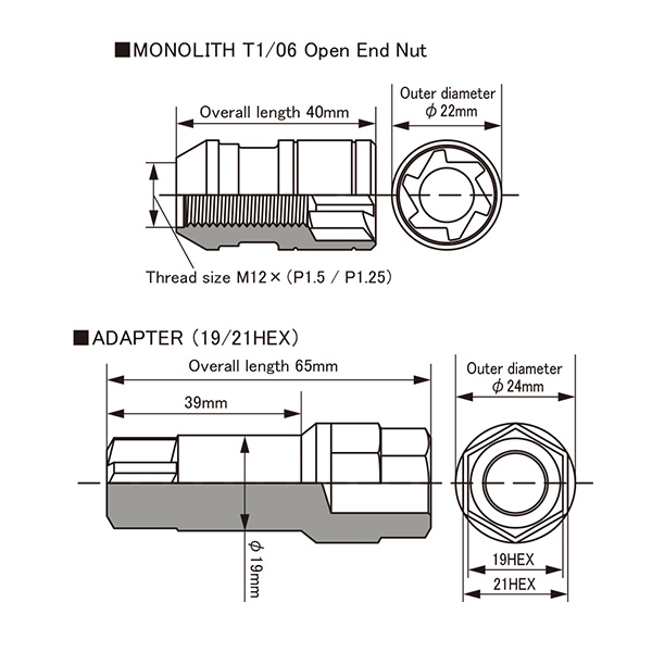 KYO-EI/協永産業 Kics MONOLITH T1/06 モノリス グロリアスブラック 20個入 M12×P1.25 貫通 60°テーパー座 全長40mm MN03GK_1