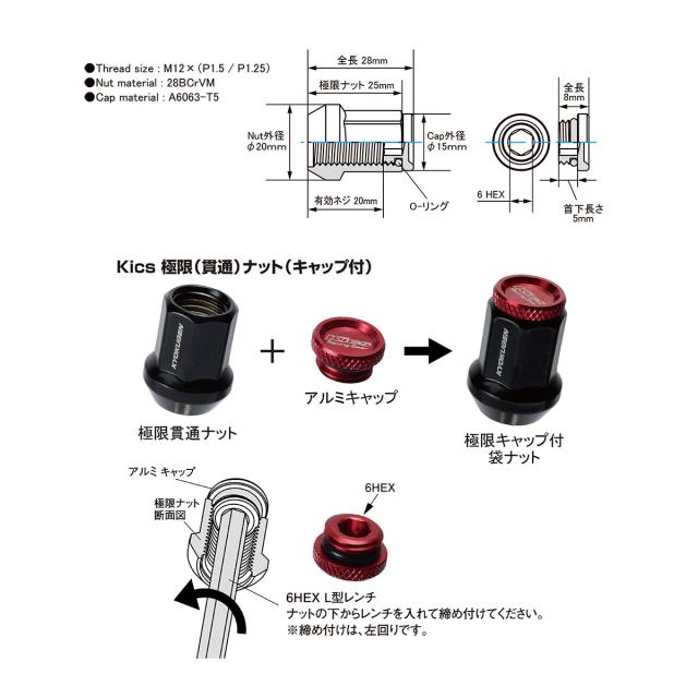 KYO-EI/協永産業 極限 貫通ナット (アルミキャップ付き) 20個入 M12×P1.25 ブラック×ブルー 7角形状 耐久性抜群 軽量 HP3KU_1