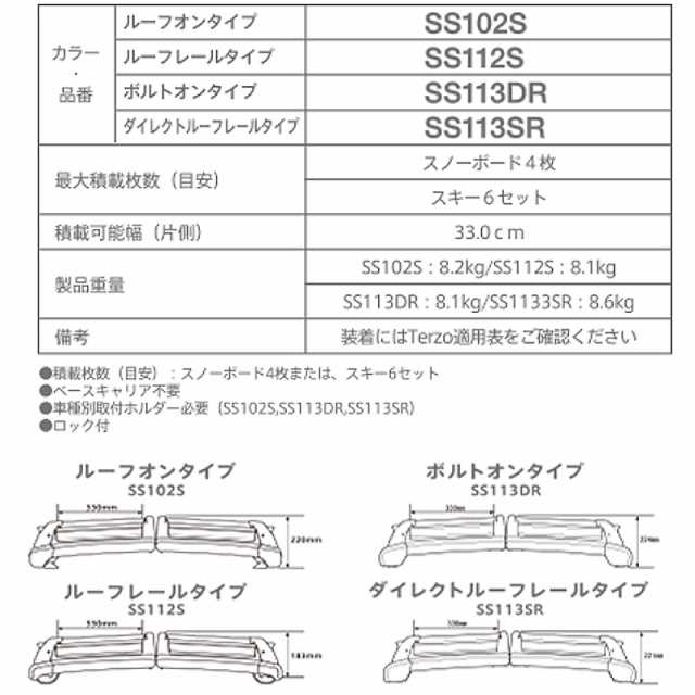 PIAA/Terzo スキースノーボード専用キャリアセット GP/GT系 XV H24.10〜 ルーフレール付車 SS112S｜au PAY マーケット