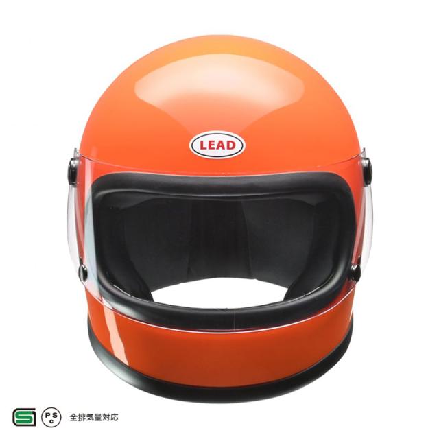 リバイバル フルフェイスヘルメット オレンジ フリーサイズ 57〜60cm未満 全排気量対応 レトロ クリアシールド LEAD RX-200R