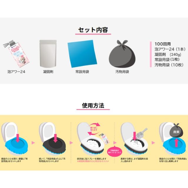 非常用トイレ 泡アワー24 携帯トイレ 簡易トイレ 100回分x12個セット 泡の力で臭いを閉じ込める 丸栄 