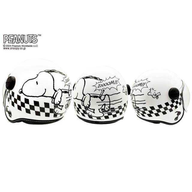 SNOOPY ジェットシールドヘルメット ホワイト チェッカーフラッグ シールド付 58〜60cm MLサイズ アークス SNJ-114_1