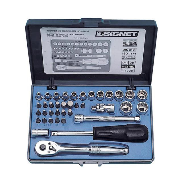 SIGNET(シグネット) 1/4DR 1/4"SQ 38PC mm ソケットレンチセット  11738