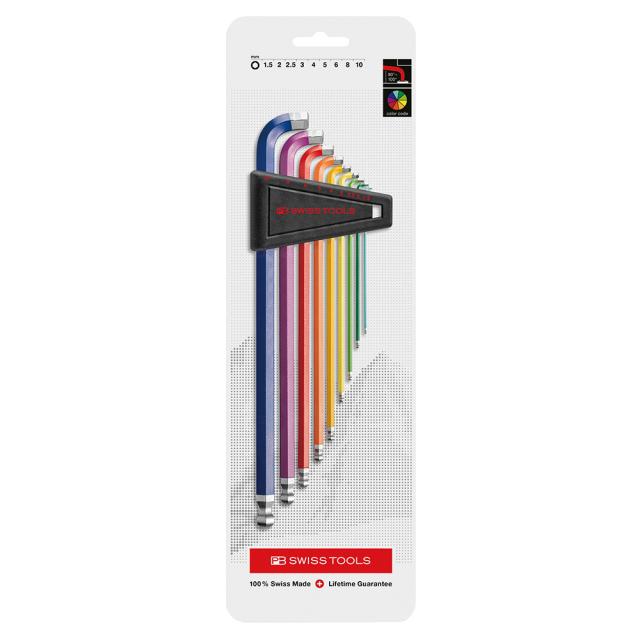 PB SWISS TOOLS(ピービースイスツールズ) マルチアングルボール付レインボー六角レンチセット (パック入り)  2222LH-10RBCN