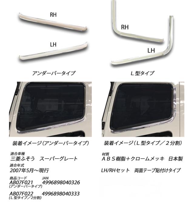 クロームメッキ ドアウインドモールカバー（L型） 07スーパーグレート H19.5〜H29.4 17スーパーグレート H29.5〜  ATS AB07F022_1