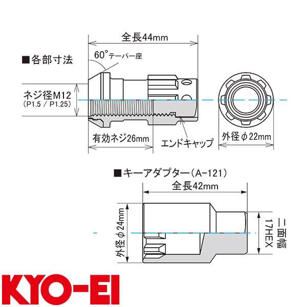 KYO-EI ロックナット レーシングコンポジットR40 アイコニックス M12×P1.25 樹脂製キャップ 4個 ネオクローム×ブルー  YIF4-3NU｜au PAY マーケット