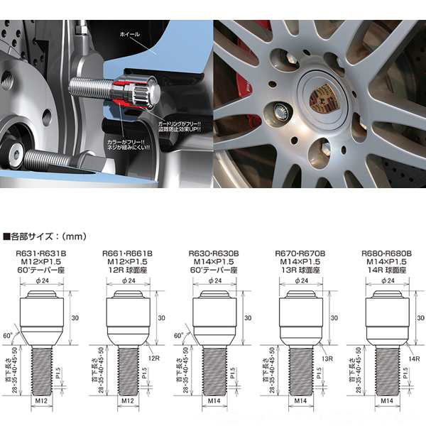 KYO-EI ロックボルト ブルロック リガード ボルト 輸入車用 M12×P1.5 R12球面 4個入 クローム R661-45の通販はau PAY  マーケット - ホットロード au PAY マーケット店 | au PAY マーケット－通販サイト