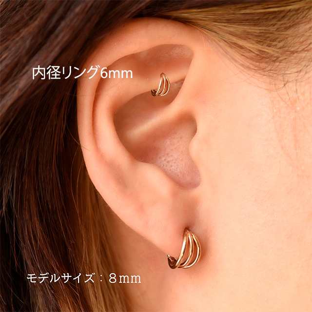 リングピアス ボディピアス 16G 3連 ピンクゴールド ワンタッチピアス