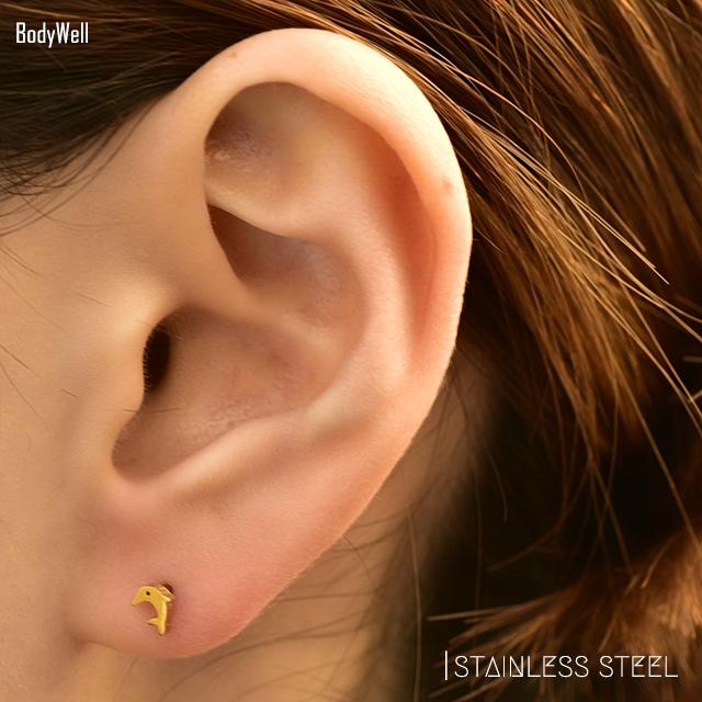 ★ K14 14K ぷっくり イルカ dolphin ゴールド ピアス ☆ K14 14K ぷっくり イルカ dolphin ゴールド ピアス