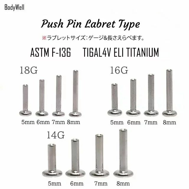 K18YG プッシュピアス ラブレット5mm 14金ホワイトゴールド ピアス