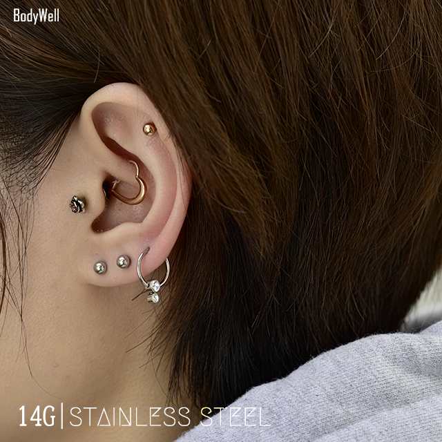 ストレートバーベル 軟骨ピアス ボディピアス 5本 ロブ 8mm 14G