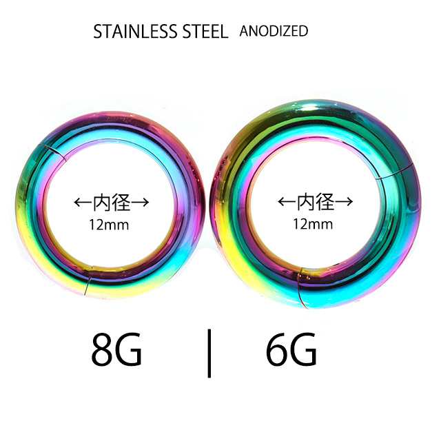 リングピアス 8G 6G レインボーチタン コレなら簡単カチッと装着 セグメントリング クリッカー ボディピアス ステンレスピアス 拡張ピアス2,400円  メンズアクセサリー