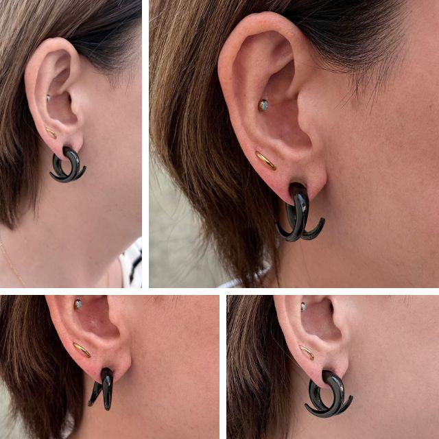 【美品】pelleq オリジナル水牛角ピアス 水牛角 4G 2G スパイラル ポリネシア マオリ族 拡張ピアス