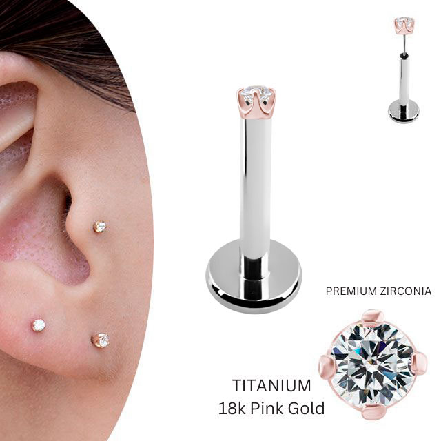18金 ピンクゴールド 1.5mm 立爪 プッシュピアス 20g 18g 16g 14g 18Kゴールド チタンピアス 金属アレルギー対応 ラブレットスタッド ボディピアス ロブ 軟骨ピアスの通販は 5,916円