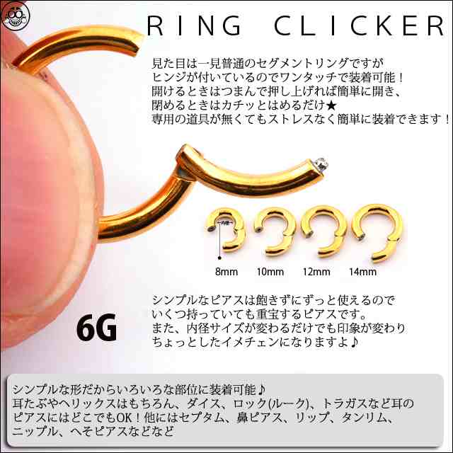 6G セグメントリング クリッカー 拡張 フープ ステンレス ボディピアス