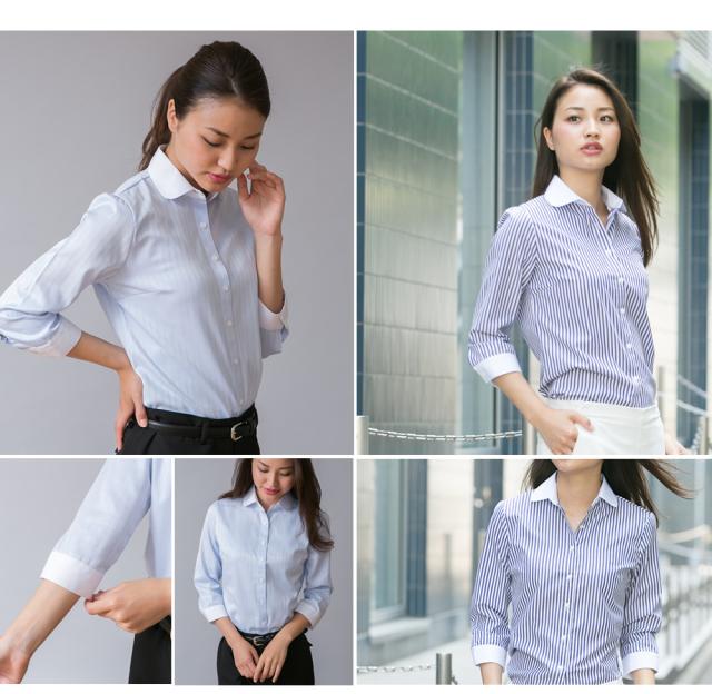 長袖 丸衿 シャツ ブラウス レディース ワイシャツ おしゃれ オフィス 長袖 2枚の場合は2通で発送 メール便で送料無料 Lr 26 定番 ビの通販はau Pay マーケット アトリエ365