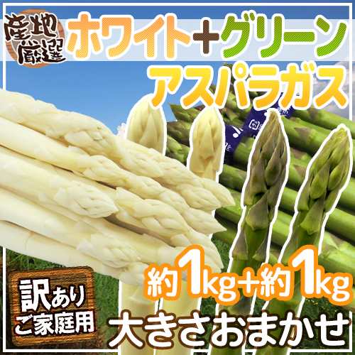 グリーン＋ホワイトアスパラガスセット” 訳あり 約1kg＋約1kg（計約2kg