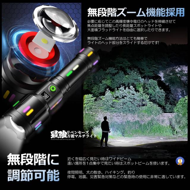5個セット 最強 懐中電灯 led 強力 液晶画面デジタル 2000LM 5つの点灯モード 超高輝度 USB ズーム COB 作業灯 緊急時 災害時 5モード DIYARAIT 懐中電灯