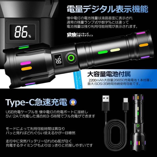 5個セット 最強 懐中電灯 led 強力 液晶画面デジタル 2000LM 5つの点灯モード 超高輝度 USB ズーム COB 作業灯 緊急時 災害時 5モード DIYARAIT 懐中電灯