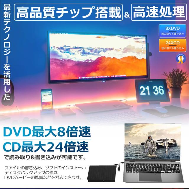 5個セット 外付けDVDドライブ 高速処理 8X DVD&amp; 24XCD 光学ドライブ 読取 書込可 バスパワー PCDRIVE_3