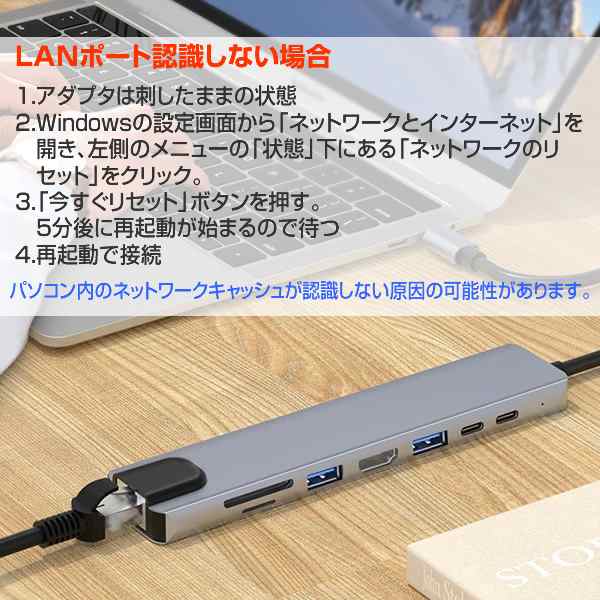 5個セット 8in1 USBハブ ドッキングステーション 8ポート typec lan sdカード HDMI usb 2.0 3.0 タイプC  LANポート Switch対応 A1140Cの通販はau PAY マーケット - まこと屋ネット | au PAY マーケット－通販サイト